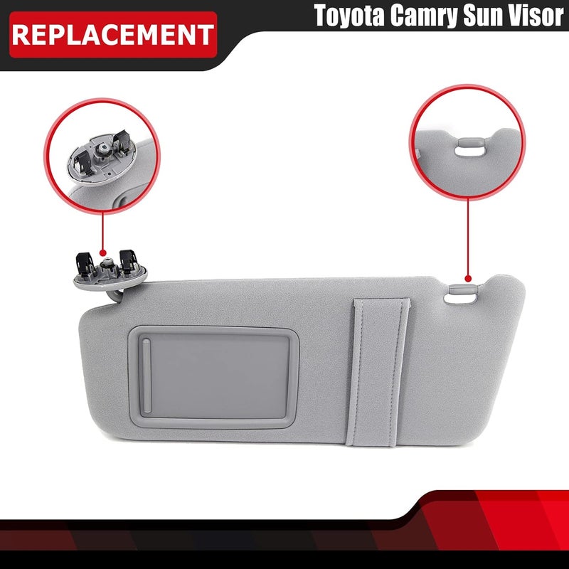 FEXON Pair Sun Visor Left Driver Right Passenger Side Compatible with 2007 2008 2009 2010 2011 Toyota Camry Hybrid Without Sunroof and Light (Gray) - Image 4